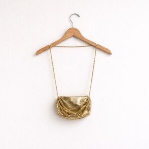 Whiting & Davis Gold Mesh Sequin Mini Shoulder Bag | Chain Strap
